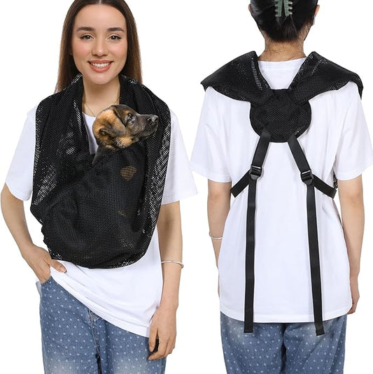 MABOZOO Mesh Pet Sling Carrier for Small Dog, Double Shoulder Strap Dog Carrier Sling Hands Free Cat Sling, Breathable Puppy Pouch Travel Safe Sling Bag for Small & Medium Dogs, Cats, Pets