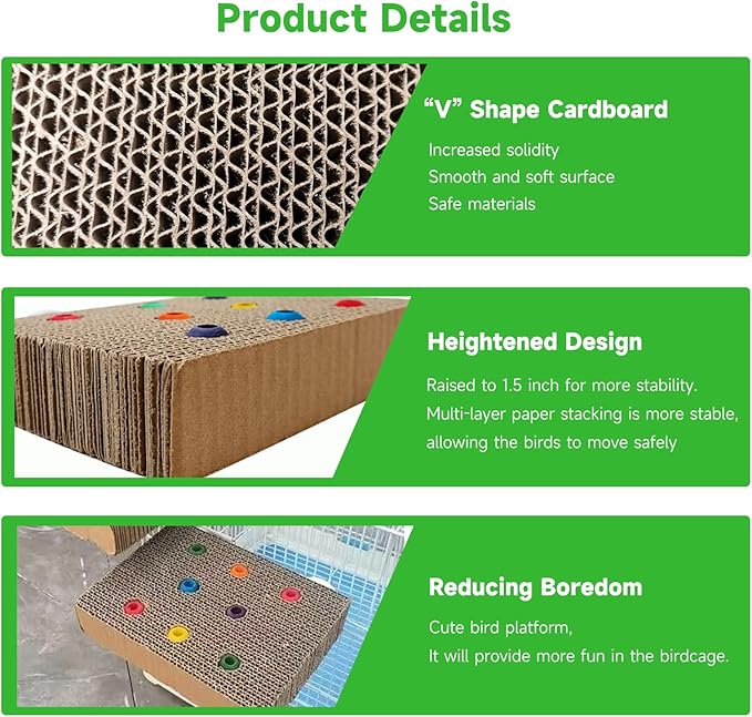 2PCS Bird Chew Toys Parrot Cardboard Perch for Cage Bird Resting Platform Stand with Colorful Beads Parrot Playground Exercise Toys Parakeets Cage Accessories for Conures, Budgies