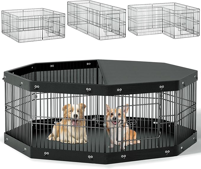 24__ Dog Playpen, 8 Panels Dog Pens with Bottom Pad, Metal Foldable Pet Puppy Exercise Fence Crate Kennel, Indoor Outdoor Escape Proof Pen for Small Medium Pets (with Bottom pad)