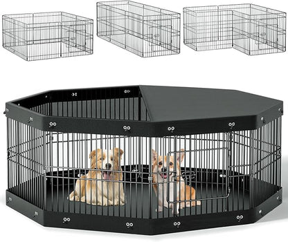 24__ Dog Playpen, 8 Panels Dog Pens with Bottom Pad, Metal Foldable Pet Puppy Exercise Fence Crate Kennel, Indoor Outdoor Escape Proof Pen for Small Medium Pets (with Bottom pad)
