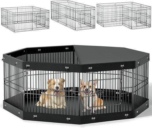 24__ Dog Playpen, 8 Panels Dog Pens with Bottom Pad, Metal Foldable Pet Puppy Exercise Fence Crate Kennel, Indoor Outdoor Escape Proof Pen for Small Medium Pets (with Bottom pad)