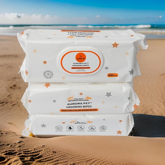 Aurora Pet Wipes – 100% Natural, Plant-Based Hypoallergenic Grooming Wipes for Dogs & Cats – Extra-Durable, Large & Thick for Effortless Cleaning (Unscented, 200 Count)