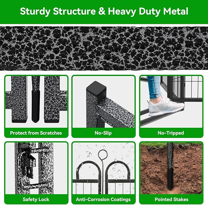 Dog Playpen Outdoor 12 Piece Panels Heavy Duty Dog Fence 47" Height Anti-Rust with Doors Portable for RV Camping Yard, Total 27FT, 58 Sq.ft, Snowy Black