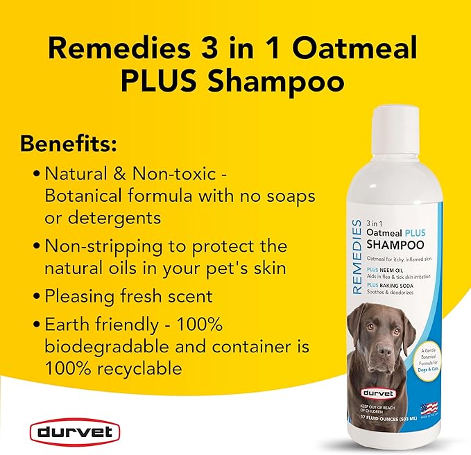 Durvet 011-51116 Naturals 3 in 1 Oatmeal Plus Shampoo, 17 oz, Clear