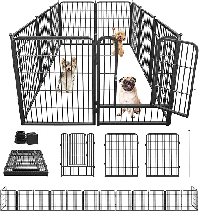 Dog Playpen 32 inch 10 Panels Portable Dog Fence Outdoor for Yard Indoor Dog Pen for Medium/Small Dogs, Large Pet Puppy Playpen Heavy Duty Pet Fence for RV Camping, Yard
