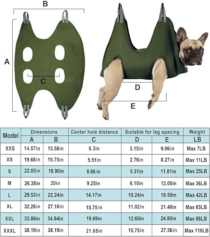 10 in 1 Pet Grooming Hammock Harness with Trim/Dog Grooming Sling for Nail Clipping (M/Under 45lb, Khaki Green)