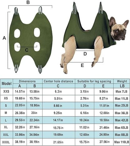 10 in 1 Pet Grooming Hammock Harness with Trim/Dog Grooming Sling for Nail Clipping (M/Under 45lb, Khaki Green)