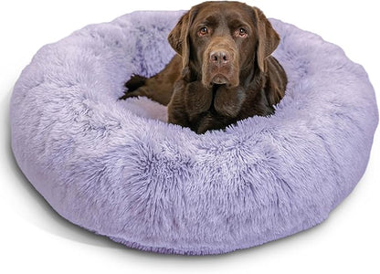 Best Friends by Sheri Original Calming Donut Dog and Cat Bed, Shag Faux Fur, Lavender, (36in x 36in) - Anxiety Relief for Pets Up to 100 lbs