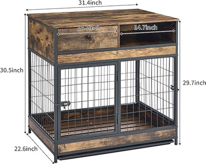 NicBex Dog Crate Furniture Dog Cage with 2 Doors and Drawers, Dog Kennels for Inside Space, Wooden Dog Crate with Stable Frame for Medium and Small Dogs, Antique Brown
