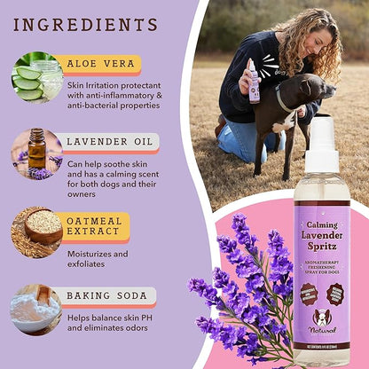 Natural Dog Company Calming Lavender Spritz for Dogs, 8oz  Deodorizing & Moisturizing, Soothes Skin, Conditions Coat, Hypoallergenic, Alcohol-Free, USA Made