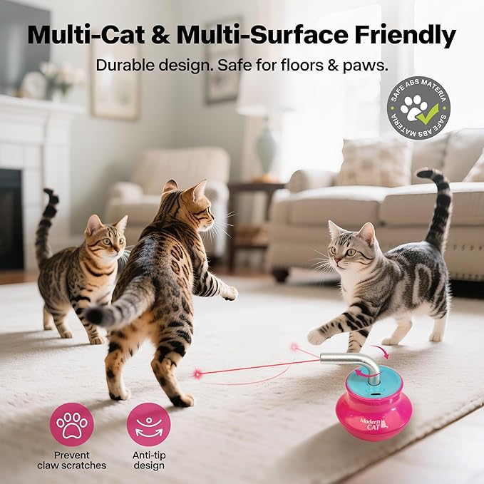 Cat Laser Pointer Toy for Bored Indoor Cats, Automatic Interactive Cat Toy, 360° Laser Rotation, USB Rechargeable, Wooble Base