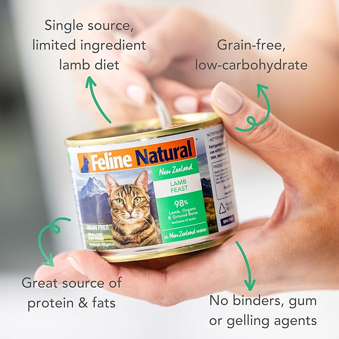 Feline Natural Wet Cat Food Pate, Lamb Feast, 6 Oz Cans (Pack of 12), Grain Free, Made in New Zealand with Grass-Fed, Free-Range Lamb, Single Source, Limited Ingredient