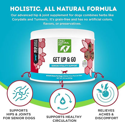 Only Natural Pet Get Up & Go Herbal Joint Support Supplement for Dogs - Holistically Formulated with Corydalis & Turmeric Hip & Joint Daily Vitamin for Senior Dog - Bacon Flavor - 60 Soft Chews