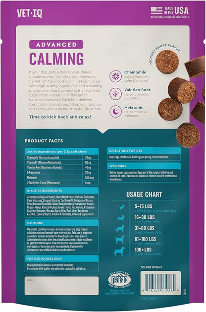 VetIQ Advanced Calming Support Supplement for Dogs, Calming Chews Help Manage Stress and Promote Relaxation, Anxiety Relief for Dogs, Made in The USA, 60 Count
