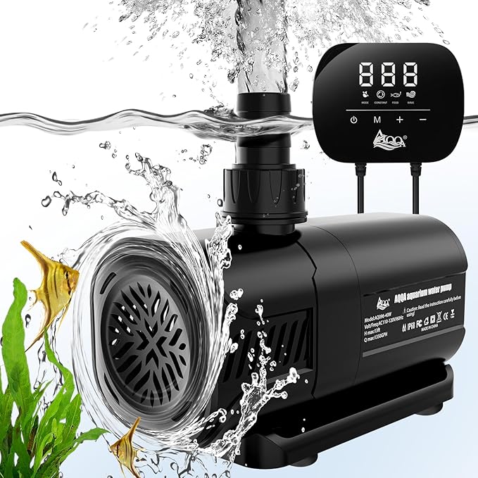 AQQA Aquarium Water Pump,Controllable Return Pump with LCD Display,Constant Flow Mode+Wave Making Mode+Feeding Mode,Submersible and inline Sump pump Pond Pump for Freshwater Saltwater (40W)