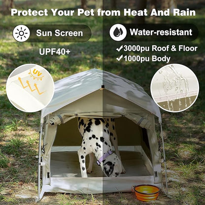 Dog Tent Cotton Fabric, Aluminum Poles and Camping Mat, Outdoor Weatherproof, Dog House Outdoor, Breathable with 2 Side Windows, Portable and Collapsible (Gray, Large)