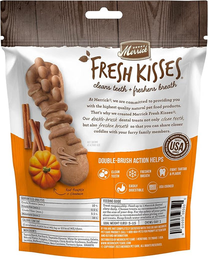 Merrick Fresh Kisses Natural Dental Chews, Treats Infused with Pumpkin and Cinnamon for Tiny Dogs 5-15 Lbs - 5.3 oz. Pouch