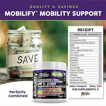 Hip and Joint Supplement Dogs with Glucosamine for Dogs + Chondroitin, Turmeric, Hyaluronic Acid, MSM, Salmon Oil, Collagen, Vitamin C, Omega 3 Senior Dog Supplements Beef Flavor - 1Pack