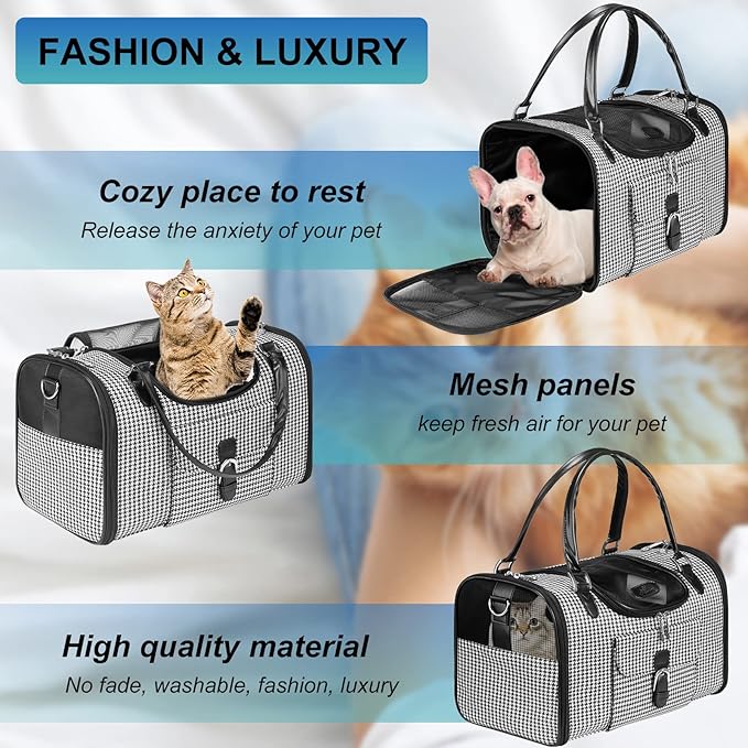 Fashion Pet Carrier, Small Dog Carrier Purse, Cat Carrier, Quality High-Grade Woven Cloth Dog Purse, Collapsible Portable Pet Carrying Handbag with Shoulder Strap for Travel Walking Hiking
