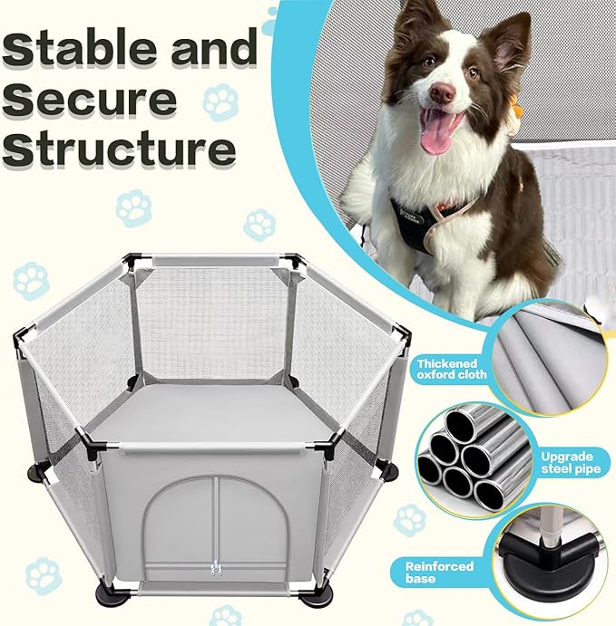 50x25.5 Inches Puppy Playpen with Gate, Dog Playpen for Puppies, Dog Fence Pet Playpen for Indoor & Outdoor, Sturdy Safety Dog Pen with Thickened Fabric