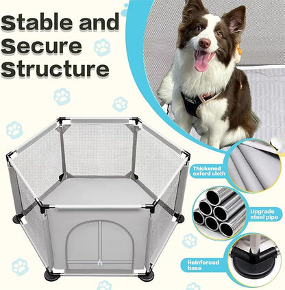 50x25.5 Inches Puppy Playpen with Gate, Dog Playpen for Puppies, Dog Fence Pet Playpen for Indoor & Outdoor, Sturdy Safety Dog Pen with Thickened Fabric