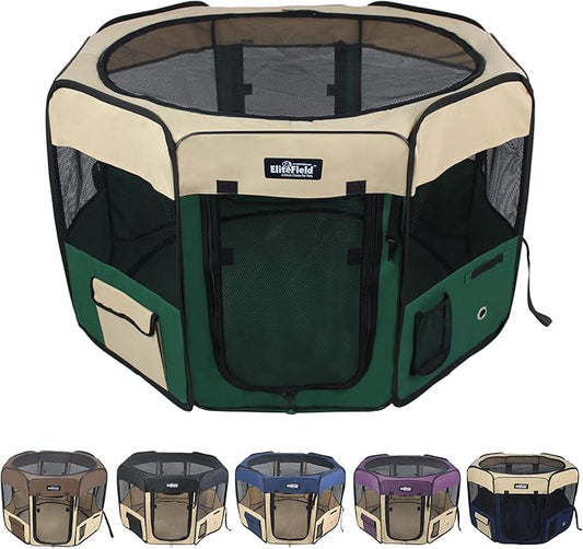 EliteField 2-Door Soft Pet Playpen (2 Year Warranty), Exercise Pen, Multiple Sizes and Colors Available for Dogs, Cats and Other Pets (42" x 42" x 24"H, Beige+Green)