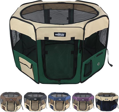 EliteField 2-Door Soft Pet Playpen (2 Year Warranty), Exercise Pen, Multiple Sizes and Colors Available for Dogs, Cats and Other Pets (30" x 30" x 20"H, Beige+Green)