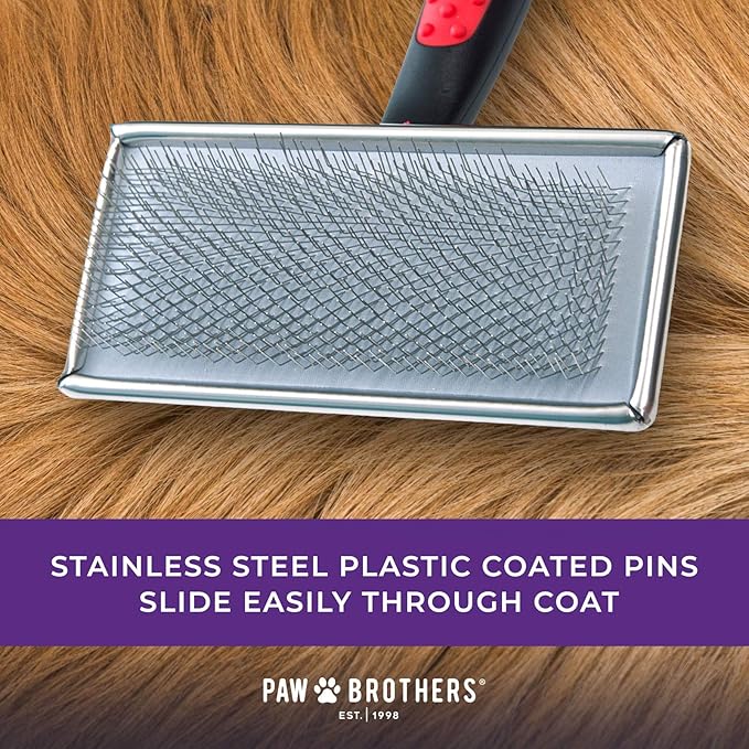 Ryan's Pet Supplies Paw Brothers Flat Slicker Brush for Dogs, Dog Brush for Long Haired Dogs, Professional Grade, Coated Tips, Gentle on Skin, Maximum Coverage, Large 4.5" x 2"