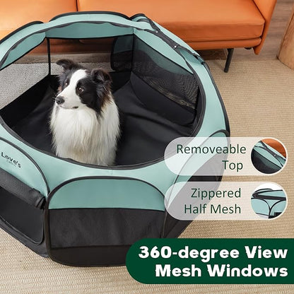 Love's cabin Pet Puppy Dog Playpen, Large Dog Tent Crates Cage Indoor/Outdoor, Portable Playpen for Cat, Foldable Pop Up Dog Kennel Playpen with Carring Case, Removable Zipper Top, Green