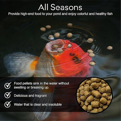 BIG Kahuna Koi Fish Food- 20lbs Koi Food – Made in The USA - Food Floating Pellets – 3/16" - 1/4" Pellet Size – 32% Protein Fish Food – Rich in Nutrients