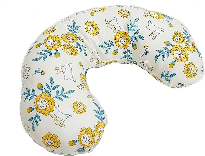 Pet Pillow Floral U-Shaped Pillow for Dogs, Soft Dog Neck Pillow, Small Animal Pillow for Cat Dog Raabits, Pet Neck Pillow for Upper Spine Calming Support (Yellow Flower Rabbit)