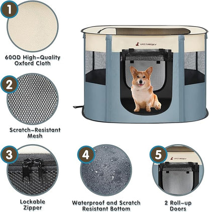 Foldable Pet Playpen,Cat Puppy Playpen,Portable Dog Cage Soft Portable Exercise Kennel Tent,Puppy Kitten Pen Indoors/Outdoors Pet Tent Fence (Grey-M)