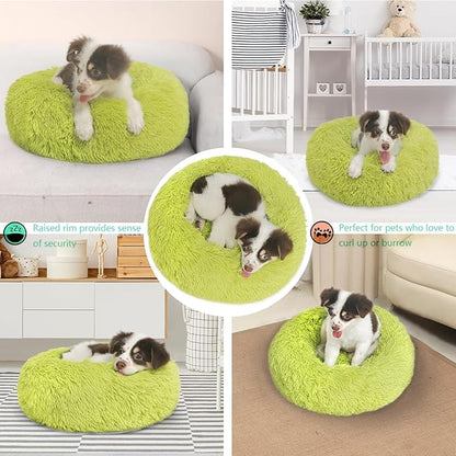 Small Dog Bed Calming Dogs Bed for Small Dogs Anti-Anxiety Puppy Bed Machine Washable Fluffy Luxury Anti-Slip Waterproof Mute Base Warming Cozy Soft Pet Round Bed
