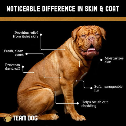 TEAM DOG 5 in 1 Oatmeal Shampoo for Dogs | Moisturizing, Detangling & Deodorizing Dog Shampoo and Conditioner | for Allergies & Sensitive Skin | No MEA/DEA, Phosphate, Sulfates, Parabens | 16 Fl Oz