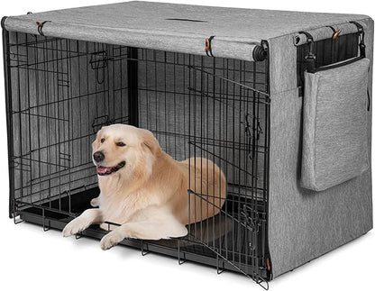 600D Dog Crate Cover, Waterproof Pet Kennel Cover with Storage Bag, Dog Cage Cover Fit for 42 Inch Wire Crate, 42 Inches, Gray (Cover Only)