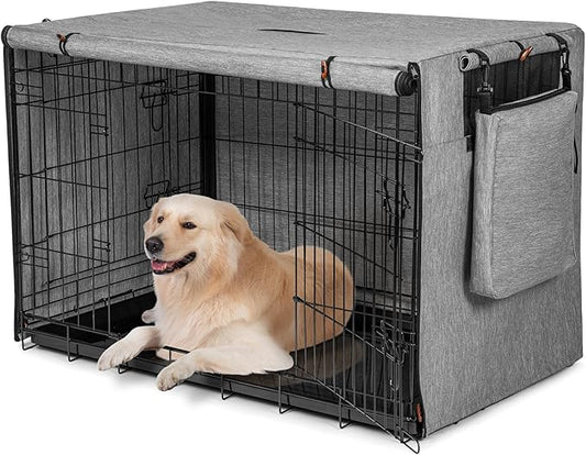 600D Dog Crate Cover, Waterproof Pet Kennel Cover with Storage Bag, Dog Cage Cover Fit for 48 Inch Wire Crate, 48 Inches, Gray (Cover Only)