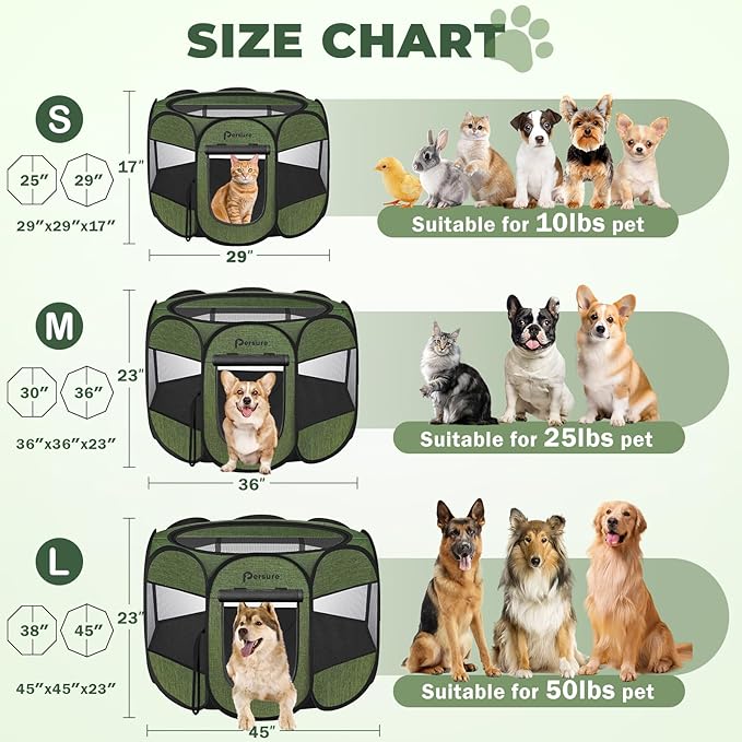 Dog Cat Playpen Indoor Outdoor for Puppy Pet Dog Cat Recovery After Surgery, Dog Tent Crates Cage Indoor/Outdoor, Portable Pop Up Dog Kennel with Carrying Case for Travel (Premium Green, Small)