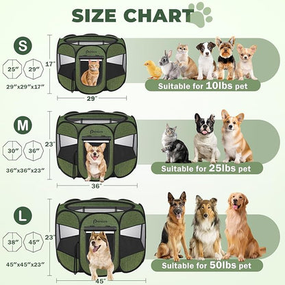 Dog Cat Playpen Indoor Outdoor for Puppy Pet Dog Cat Recovery After Surgery, Dog Tent Crates Cage Indoor/Outdoor, Portable Pop Up Dog Kennel with Carrying Case for Travel (Premium Green, Small)