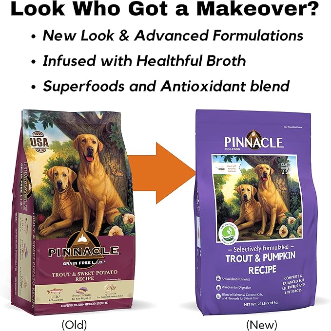 Pinnacle Trout & Pumpkin Dry Dog Food 22 lb, Infused with Broth