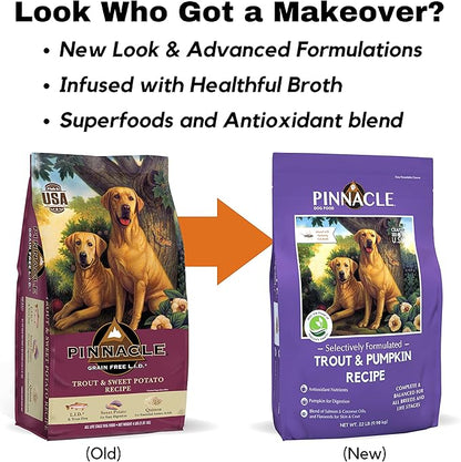 Pinnacle Trout & Pumpkin Dry Dog Food 22 lb, Infused with Broth