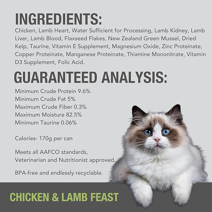 Feline Natural Wet Cat Food Pate, Chicken & Lamb Feast, 3 Oz Cans (Pack of 24), Grain Free, Made in New Zealand with Cage-Free Chicken and Grass-Fed, Free-Range Lamb