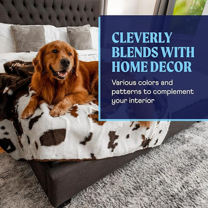 PupProtector Waterproof Throw Blanket for Dogs and Cats, Pet Blanket Cover for Couches, Sofas, Beds, Car Seats, Furniture, Calming Soft Faux Fur, Brown Cowhide, Original (60" L x 50" W)