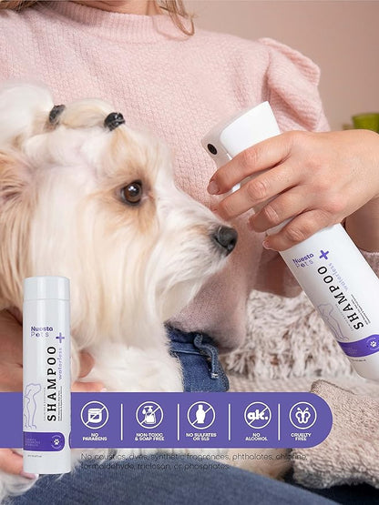 Pets Hypoallergenic Waterless Shampoo | Lavender & Chamomile Formula for Dogs w/ Sensitive Skin | Easy Use 4-n-1 No-Rinse Pet Shampoo, Moisturizer, Conditioner, Deodorizer | Rinse Free Dog Bath