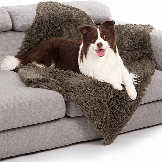 gogobunny Waterproof Plush Long Faux Fur Pet Throw Blanket Ultra Soft Fluffy Bed Couch Cover Washable - Premium Flannel Calming Blankets for Dog Puppy Cat (40x50 Inch (Pack of 1), Stone)
