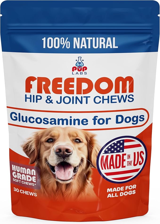 Freedom Joint Chews, Dog Glucosamine Packed with Super Nutrients, Delicious Hip and Joint Chews for Dogs, Pain Relief for Dog Joints to Keep Your Pup Happy and Active, Made in USA, 30 Chews