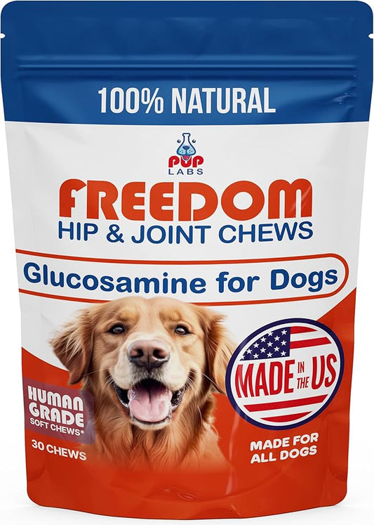 Freedom Joint Chews, Dog Glucosamine Packed with Super Nutrients, Delicious Hip and Joint Chews for Dogs, Pain Relief for Dog Joints to Keep Your Pup Happy and Active, Made in USA, 30 Chews
