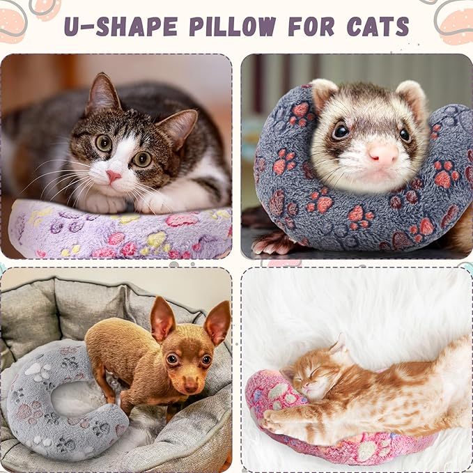 Suzile 8 Pcs Pillow for Cats Dog Neck Pillows Puppy Cat Bed Soft Pillow Fluffy Pet Calming Pillow Half Donut U Shaped Pet Neck Pillow Training Pillow Joint Relief Cervical Protection(Medium)