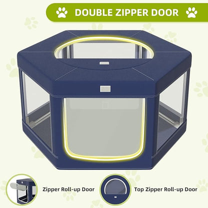 Dog Playpen 45x45 Inch, Hexagonal Type Puppy PlayPen with Gate for Puppies, Cat, Pet PlayPen with Roof for Outdoors & Indoors, Thickened Fabric, Safe & Sturdy Dog Fence
