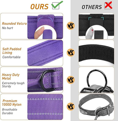 AUBELL Reflective Dog Collar, Tactical Dog Collar for Large Dogs, Heavy Duty Dog Collars with Control Handle and Metal Buckle for Medium Dogs, with Airtag Case and 2 Patches (Purple, L)