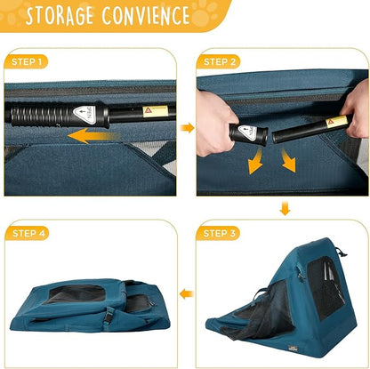 28 Inch Collapsible Soft Large Dog Crate, 3 Door Portable Dog Crates for Large Dogs, Soft Sided Dog Kennel with Chew Proof Mesh Windows, Dog House Indoor & Outdoor, Travel Dog Crate